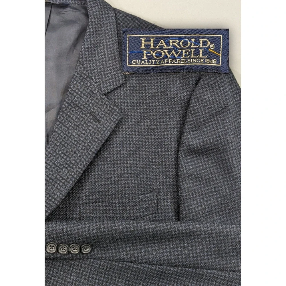 Harold Powell Alpaca Wool Blazer Sport Suit Jacket Blue Black Houndstooth 44R